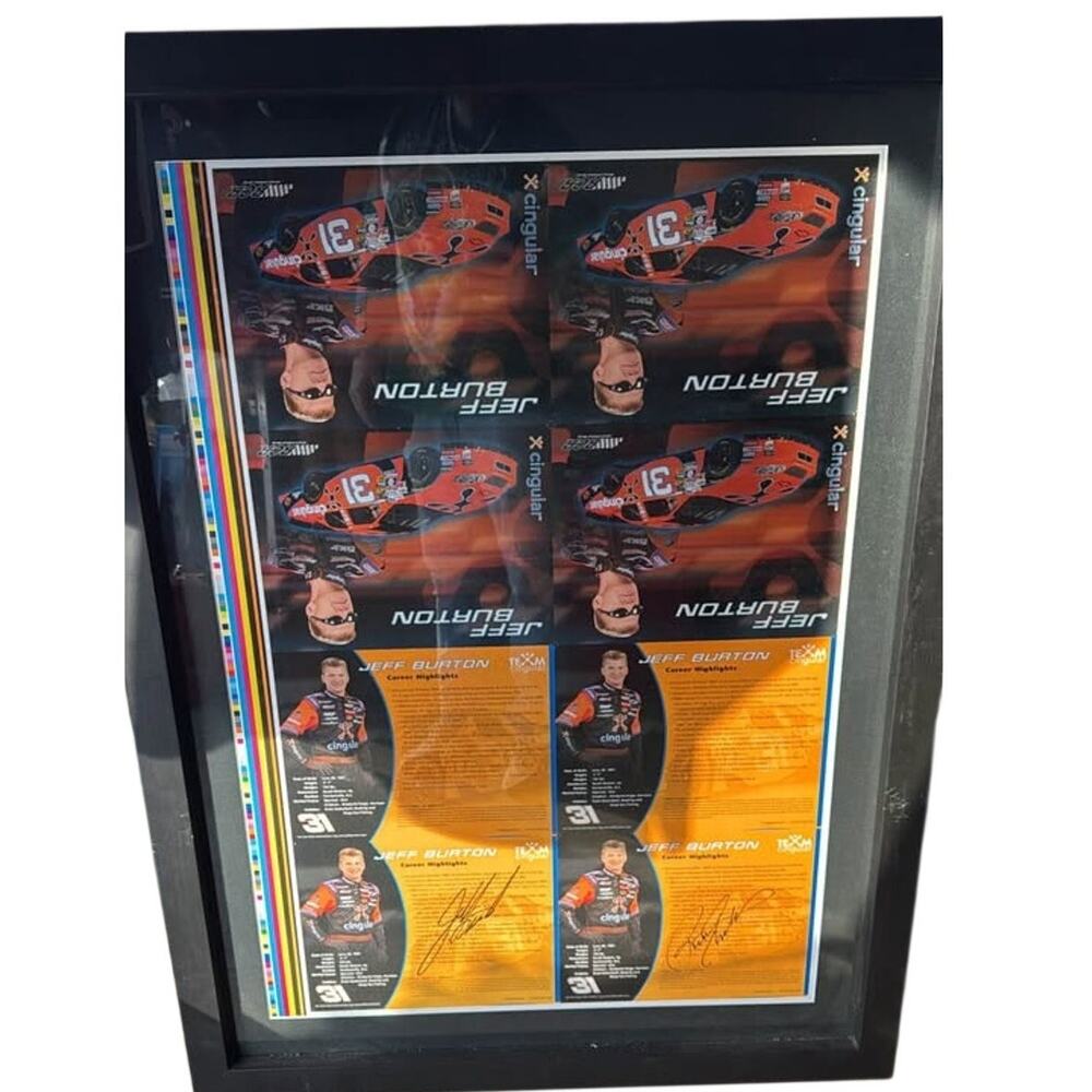 Jeff Burton 2004 Cingular #31 NASCAR Uncut Print Sheet Signed Framed 43x32